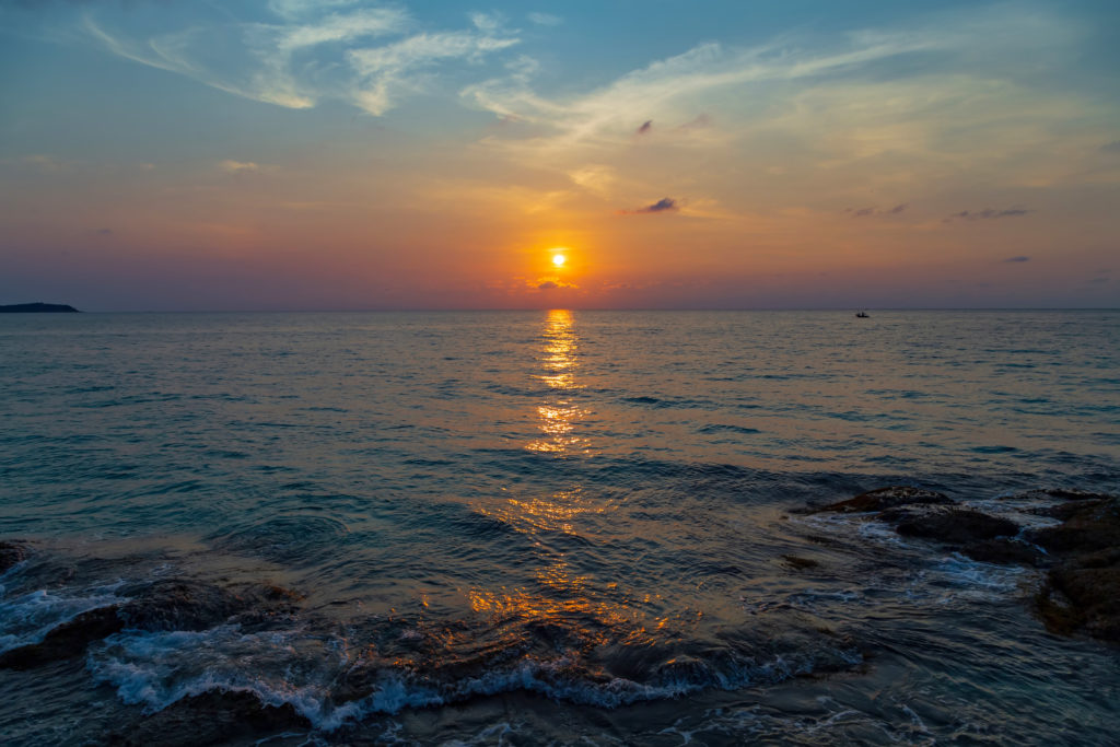 Colorful Ocean panorama landscape sunset over the sea